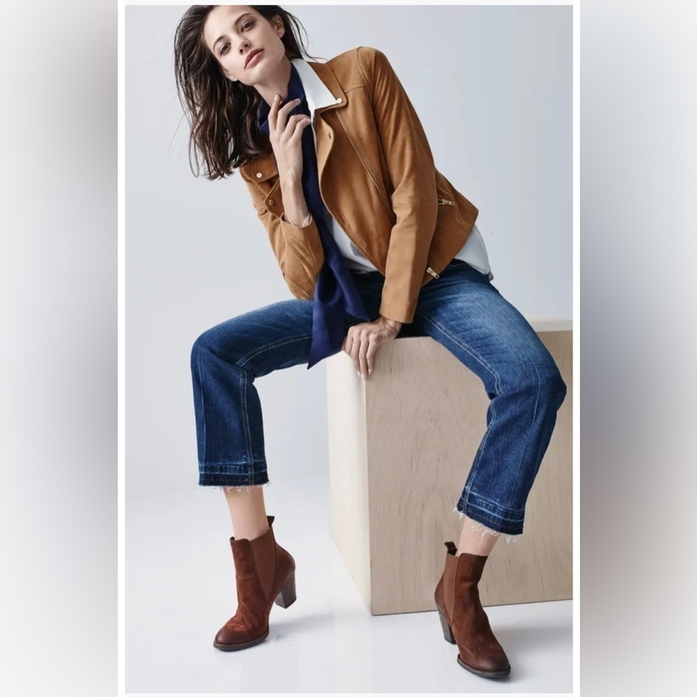 Paul Green | 'Jules' Block Heel Chelsea Boot Cognac Brown Leather Women Sz 5/7.5